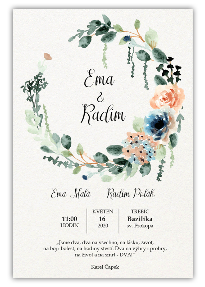 Svatební oznámení - Watercolor floral 1
